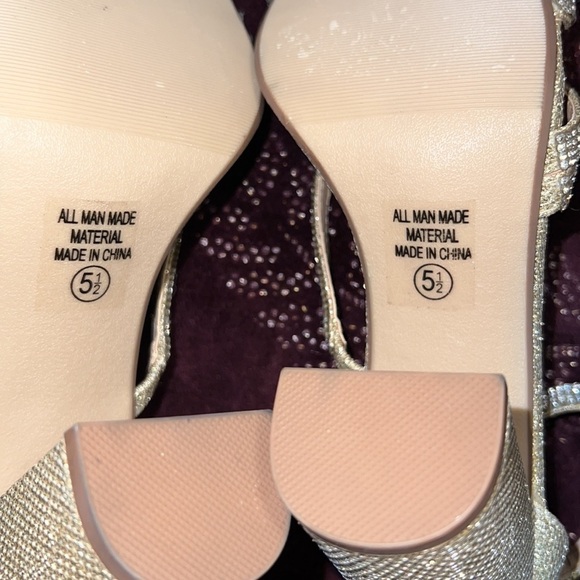 Polly Gold/Silver Rhinestone Prom Formal Party Club Chunky Block Heel Size.5 1/2 - Picture 9 of 9